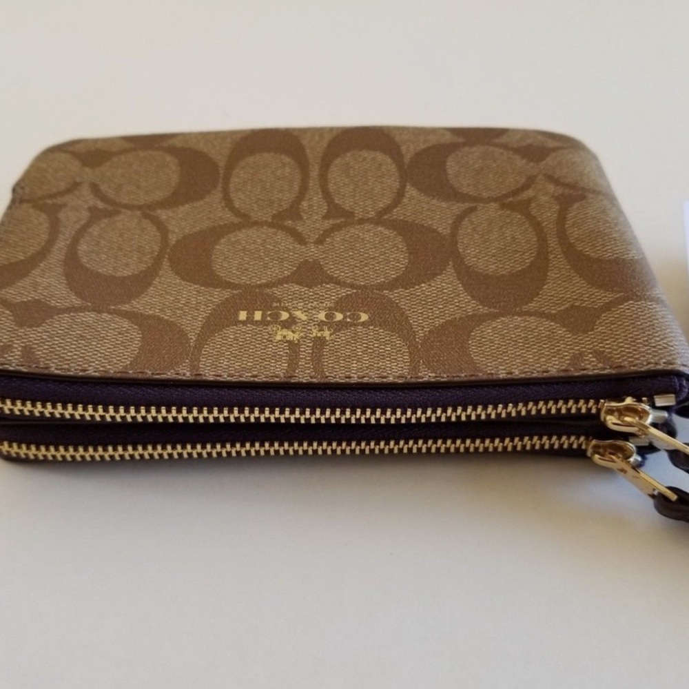 Coach Double Corner Zip Wristlet In Signature Canvas - Picture 8 of 15